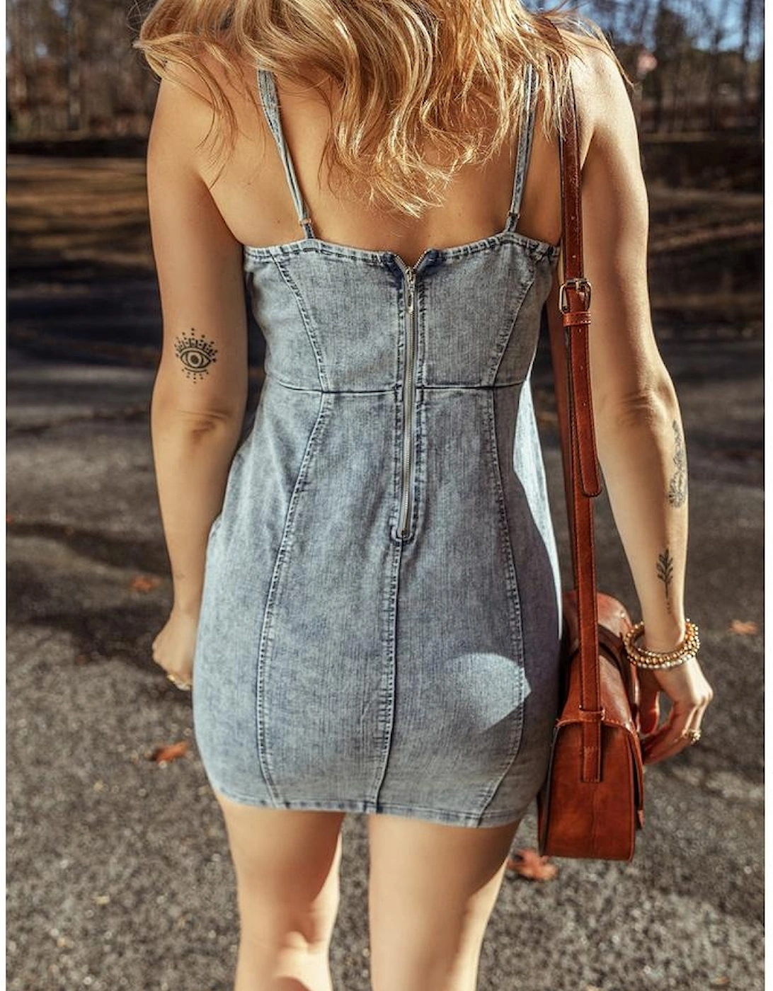 Beau Blue Sleeveless V Neck Back Zipped Denim Dress, 15 of 14