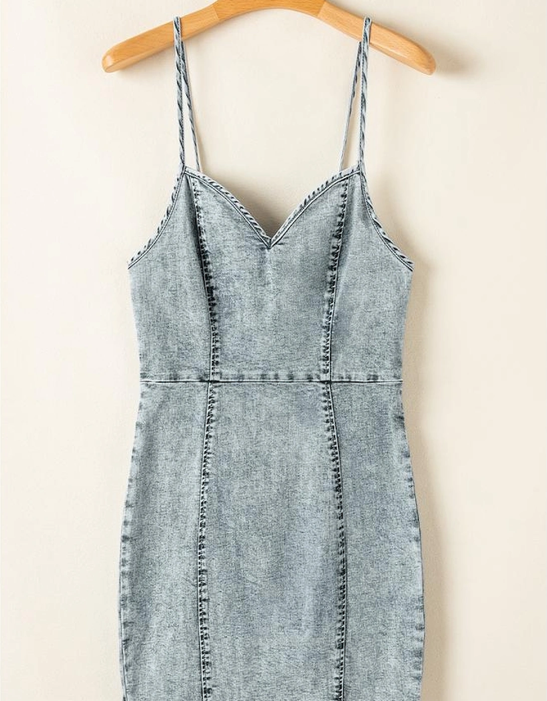 Beau Blue Sleeveless V Neck Back Zipped Denim Dress