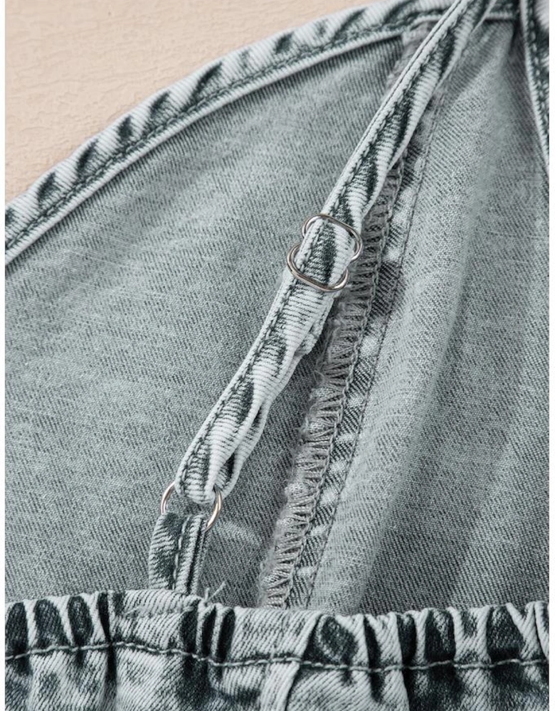 Beau Blue Sleeveless V Neck Back Zipped Denim Dress