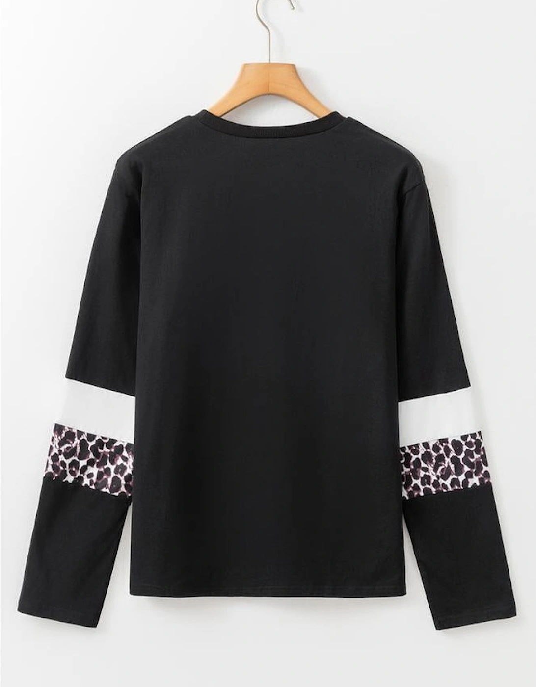 White Leopard Colorblock Patchwork Crew Neck Long Sleeve Tee