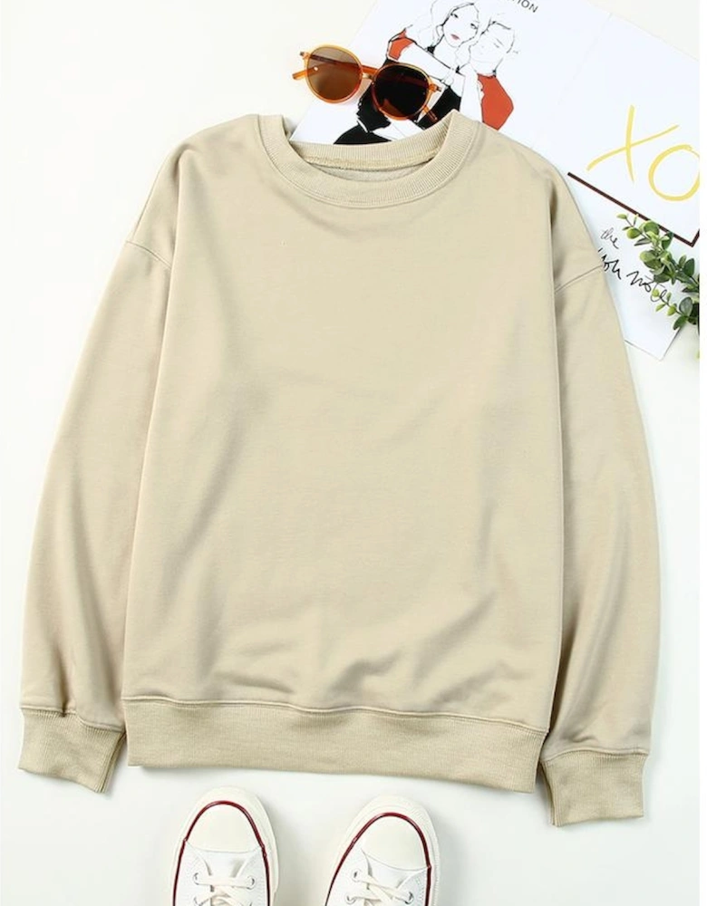 Khaki Fall Vibe Pumpkin Print Round Neck Sweatshirt