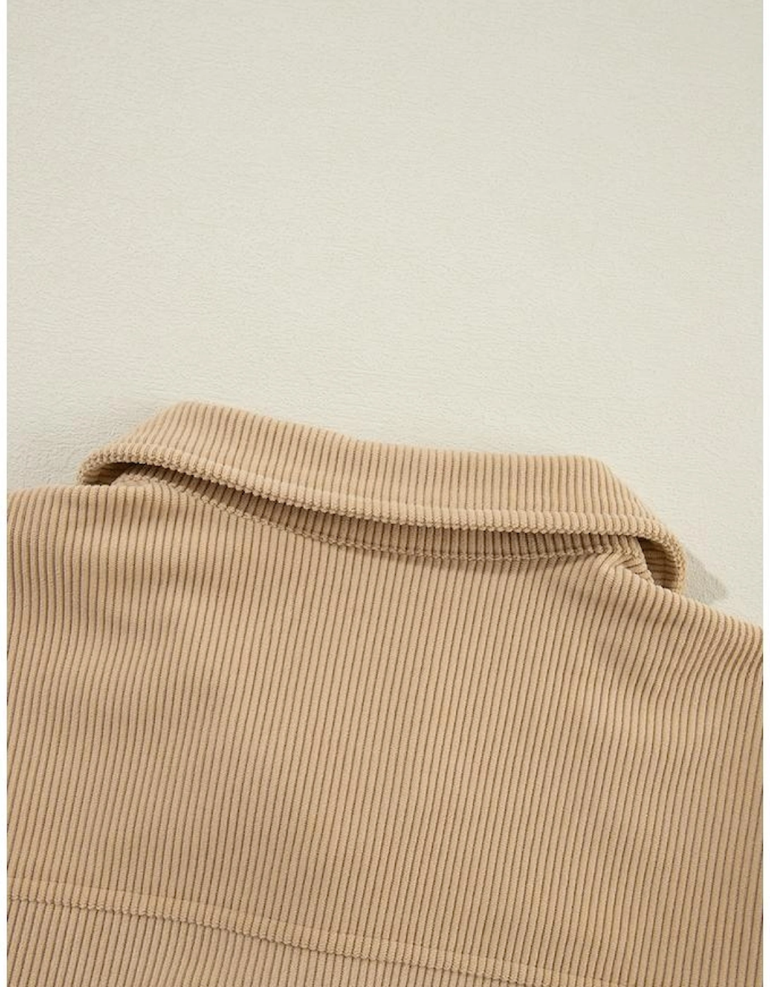 Light French Beige Solid Frilled Flap Pocket Button Up Corduroy Shacket