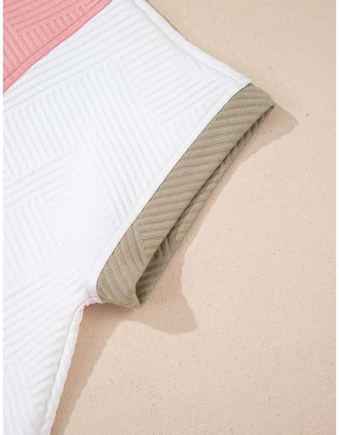 Pink Textured Colorblock Patchwork Tee Two Piece Shorts Set