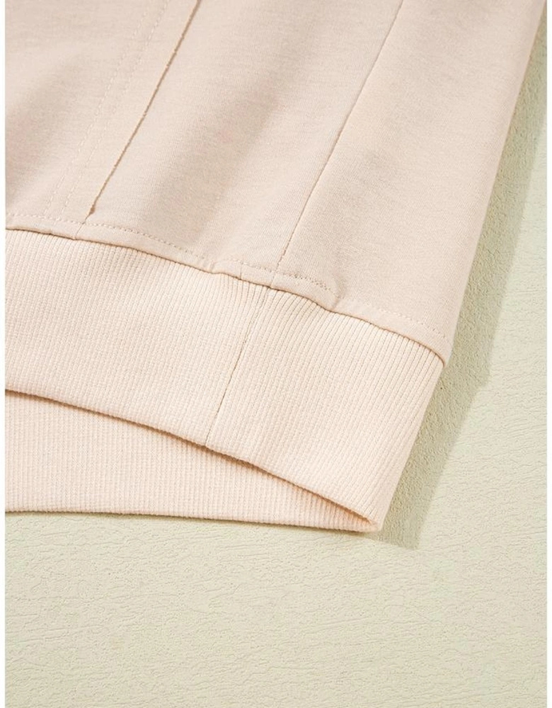 Beige Raw Edge Flower Patch Drop Shoulder Casual Top