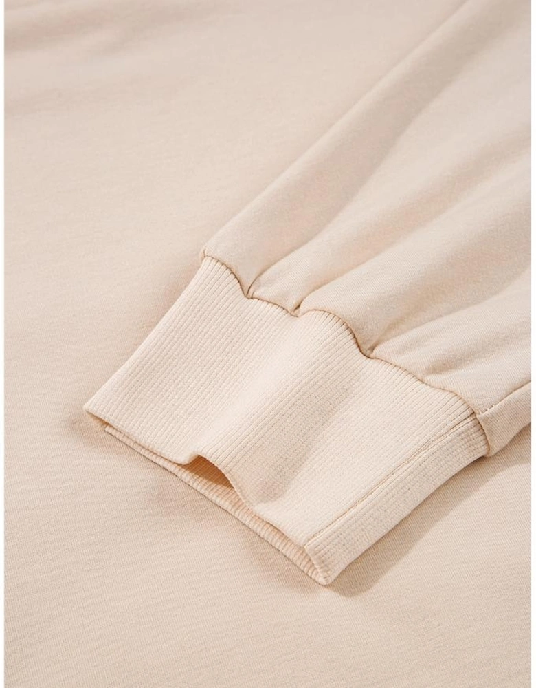 Beige Raw Edge Flower Patch Drop Shoulder Casual Top