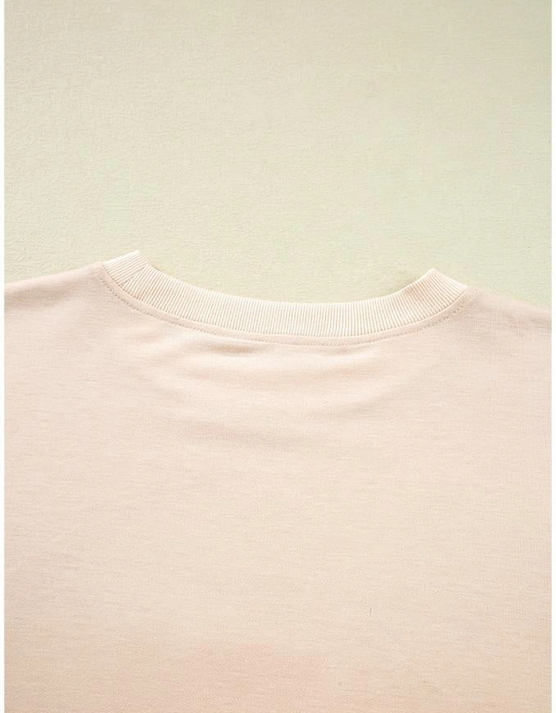 Beige Raw Edge Flower Patch Drop Shoulder Casual Top