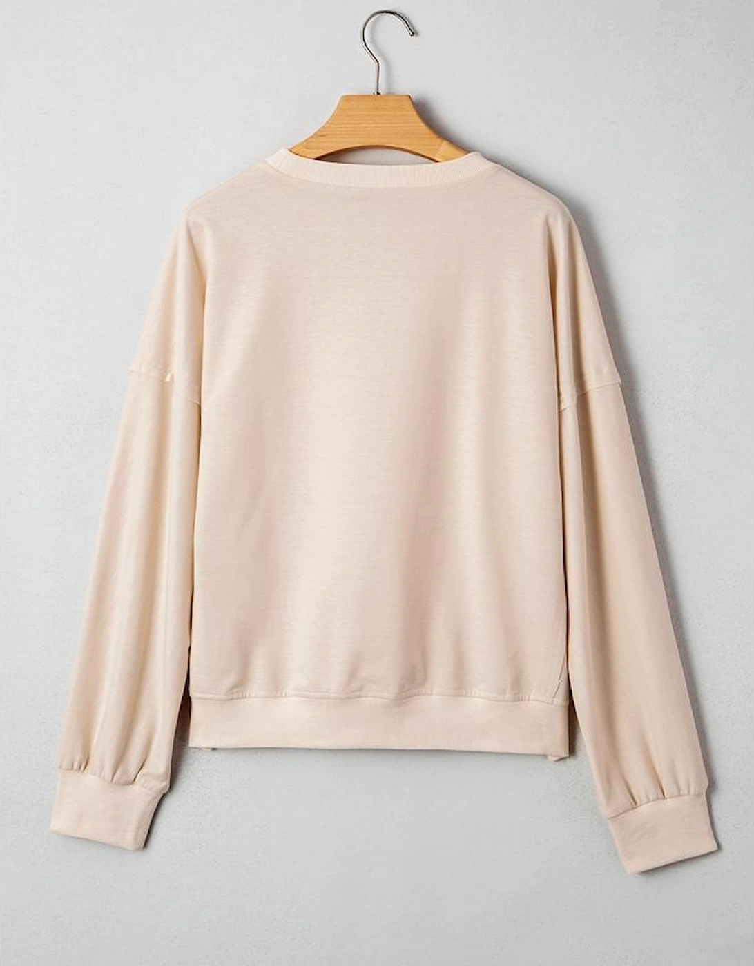 Beige Raw Edge Flower Patch Drop Shoulder Casual Top