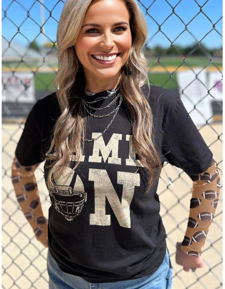 Brown Game Day Rugby Mesh Sheer Long Sleeve Top
