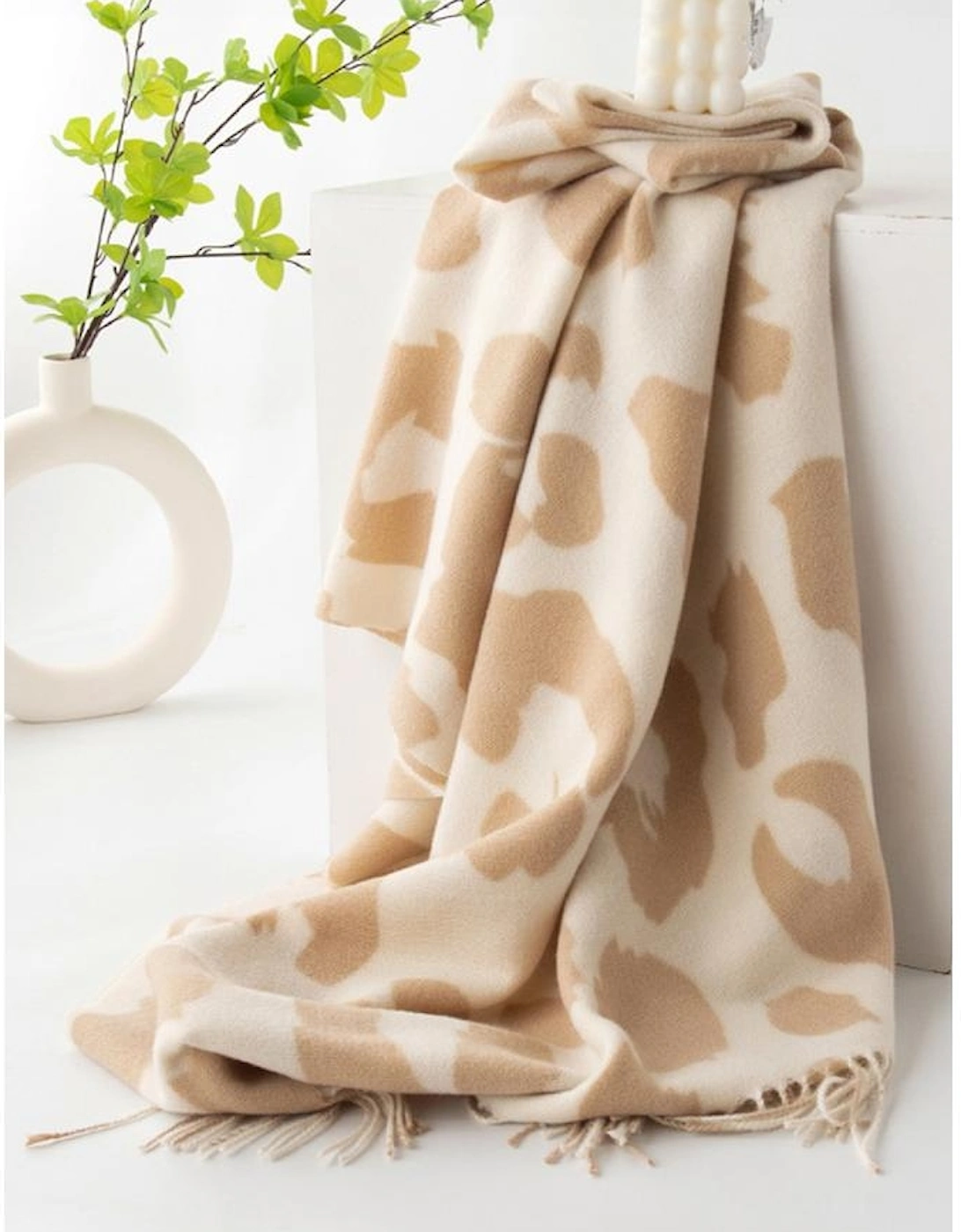 Azura Exchange Parchment Cow Print Fringed Winter Large Scarf