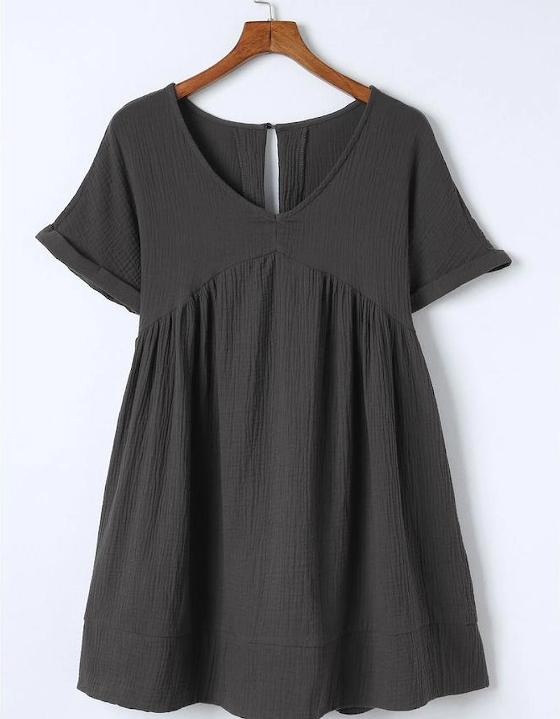 Azura Exchange Babydoll Mini Dress with V-Neck and Roll-Up Short Sleeves