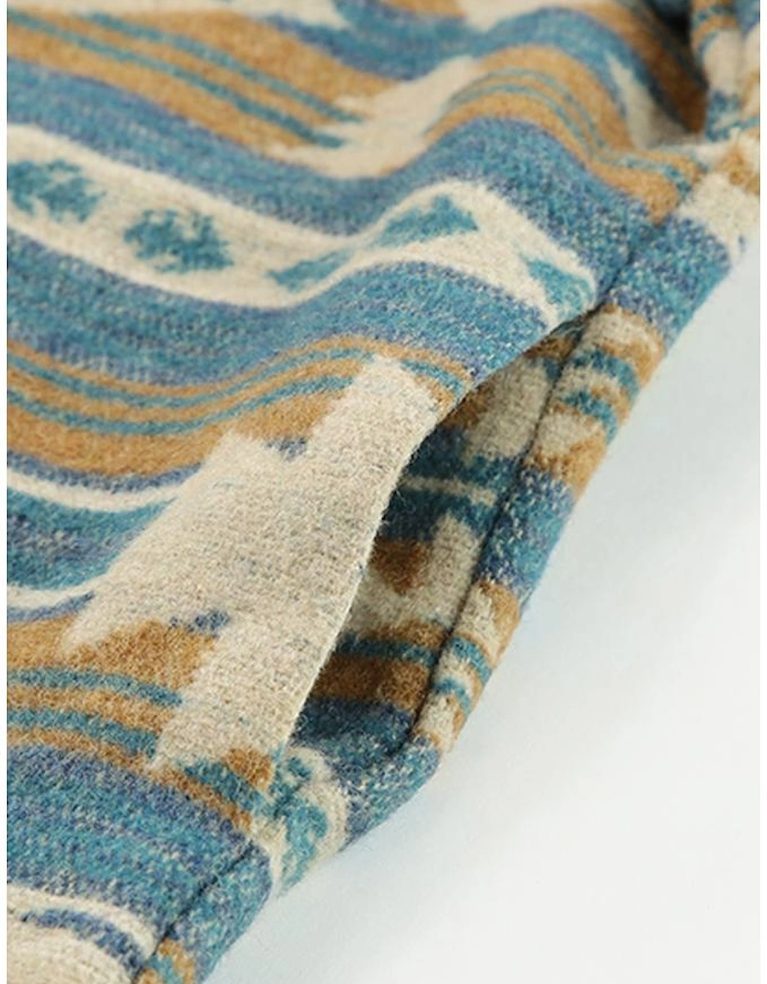 Blue Western Aztec Print Button Flap Pocket Shacket