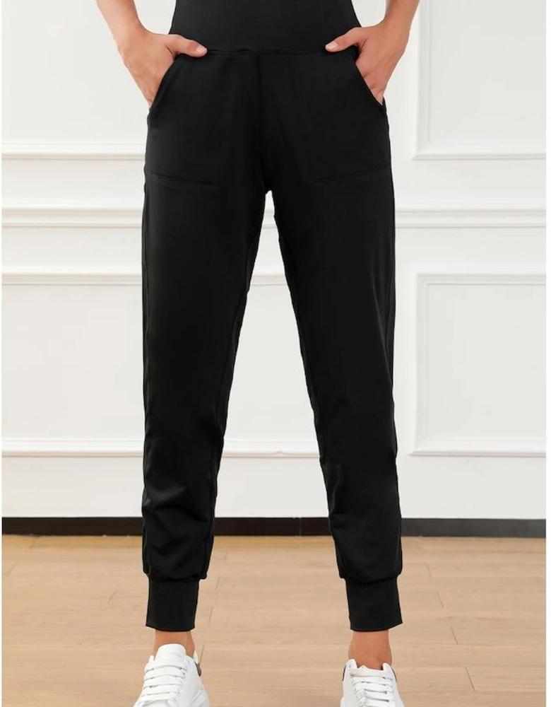 Black Exposed Seam High Waist Pocketed Joggers