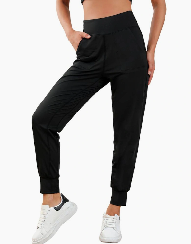 Black Exposed Seam High Waist Pocketed Joggers