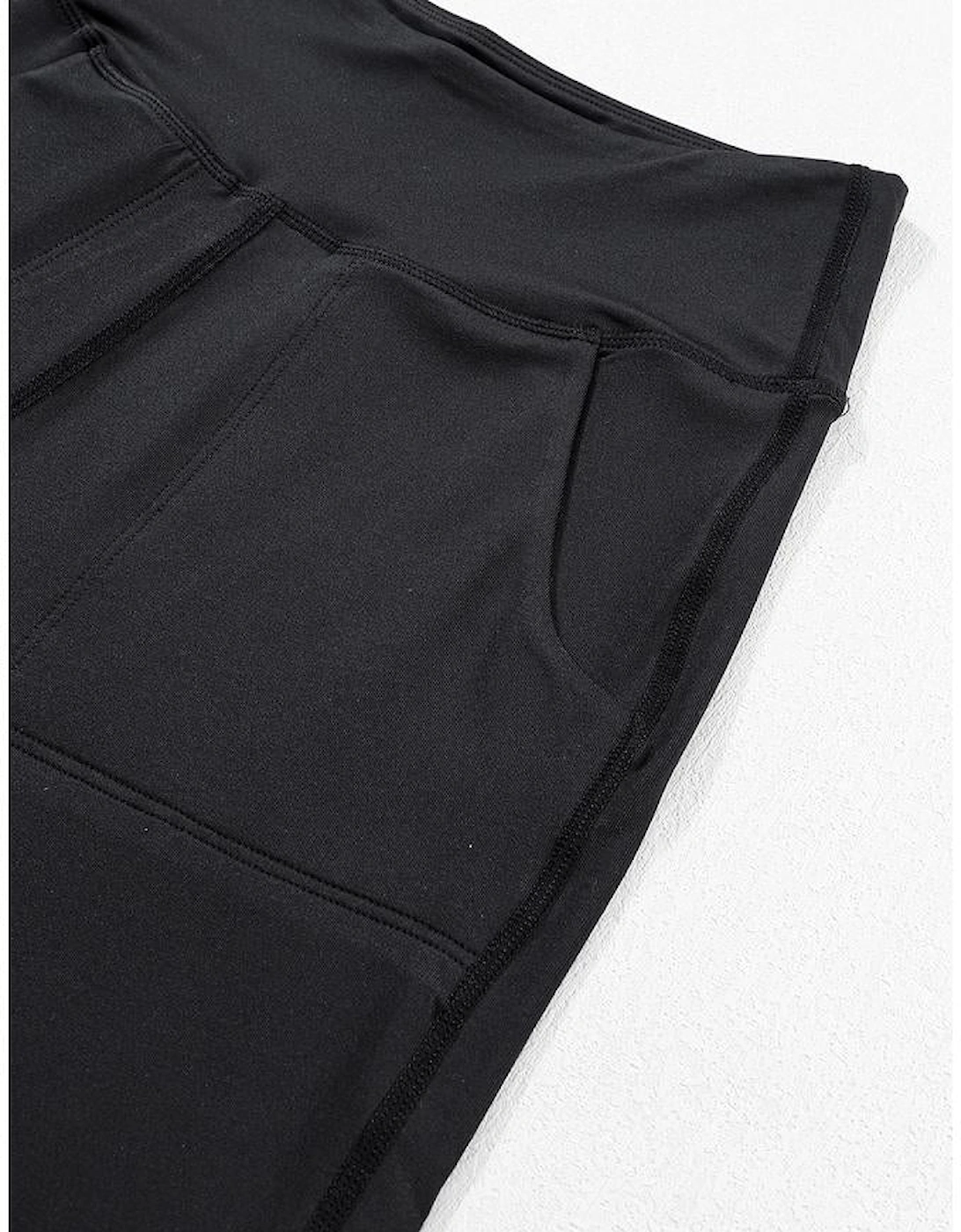 Black Exposed Seam High Waist Pocketed Joggers