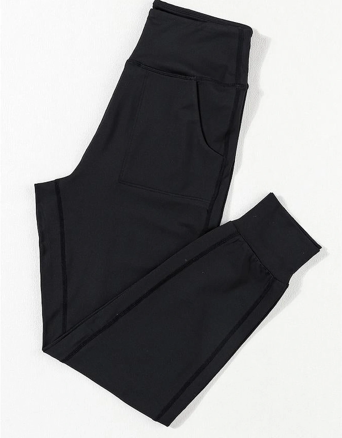 Black Exposed Seam High Waist Pocketed Joggers