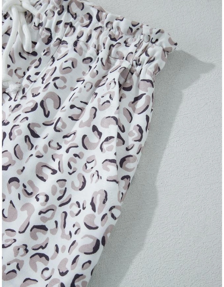 White Classic Leopard Hoodie and Shorts Set