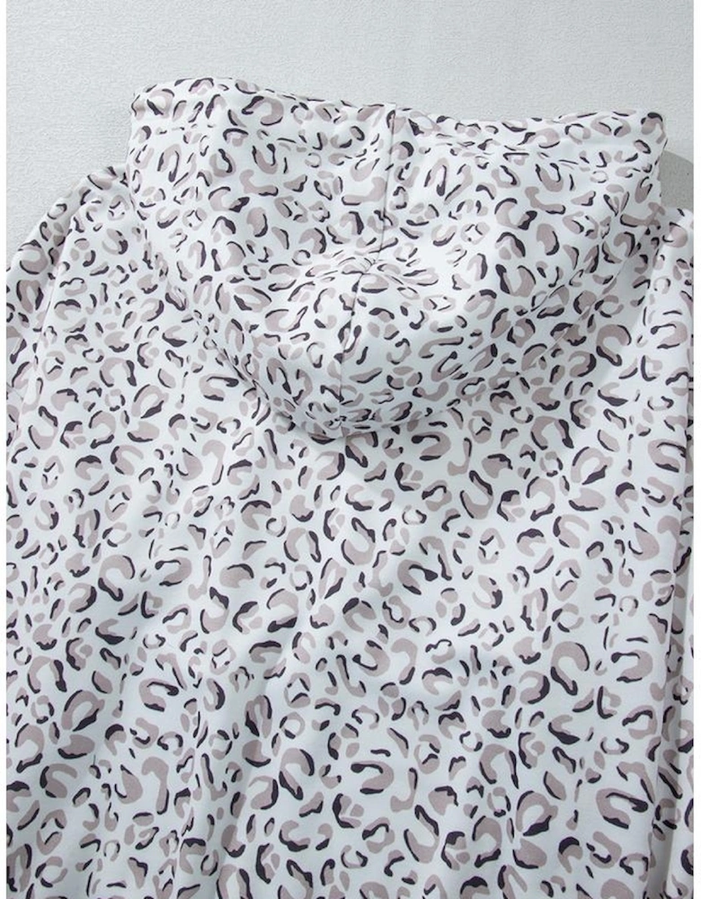 White Classic Leopard Hoodie and Shorts Set