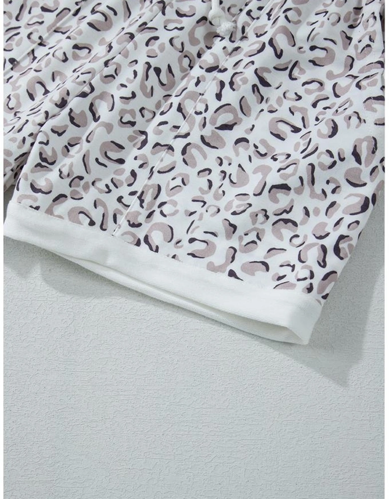 White Classic Leopard Hoodie and Shorts Set