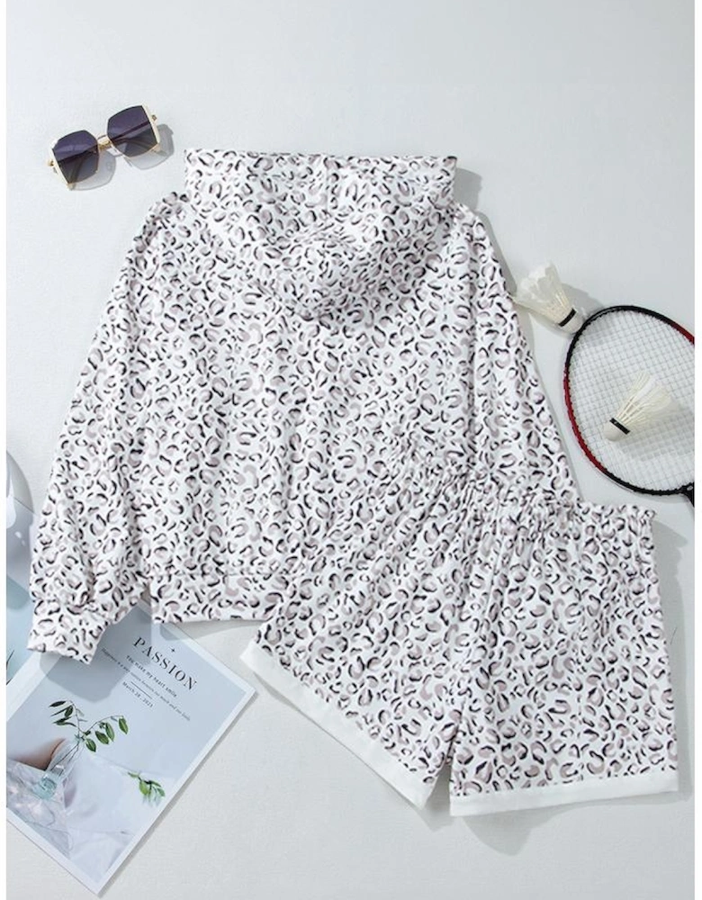 White Classic Leopard Hoodie and Shorts Set