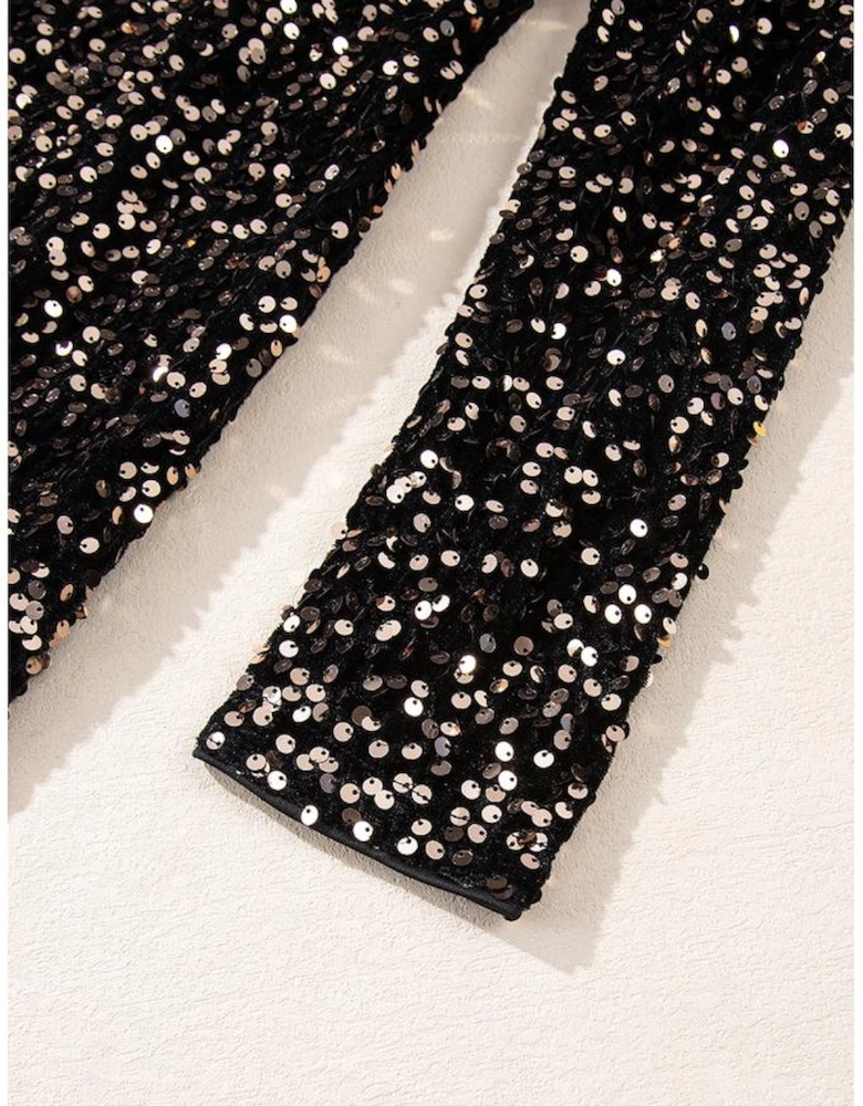 Chestnut Sequin Crew Neck Long Sleeve Bodycon Dress