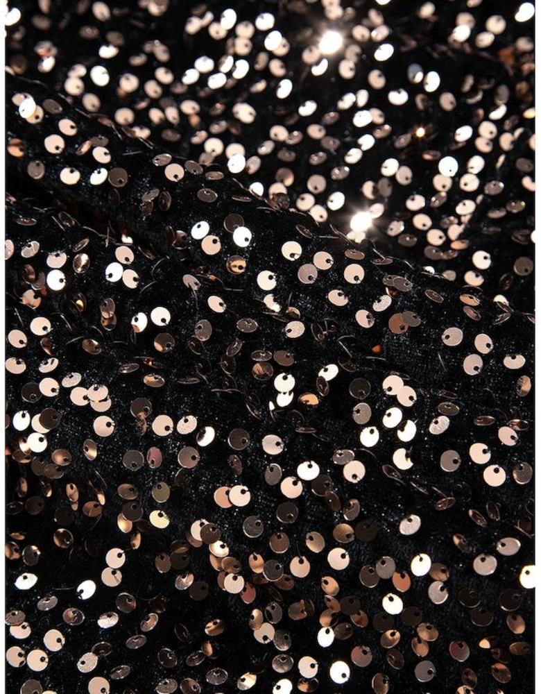 Chestnut Sequin Crew Neck Long Sleeve Bodycon Dress