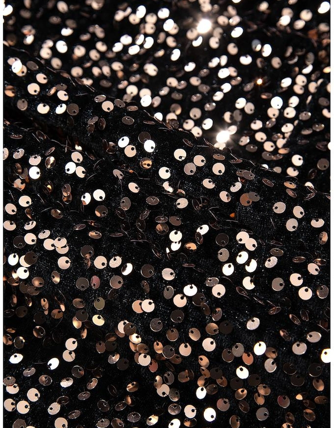 Chestnut Sequin Crew Neck Long Sleeve Bodycon Dress