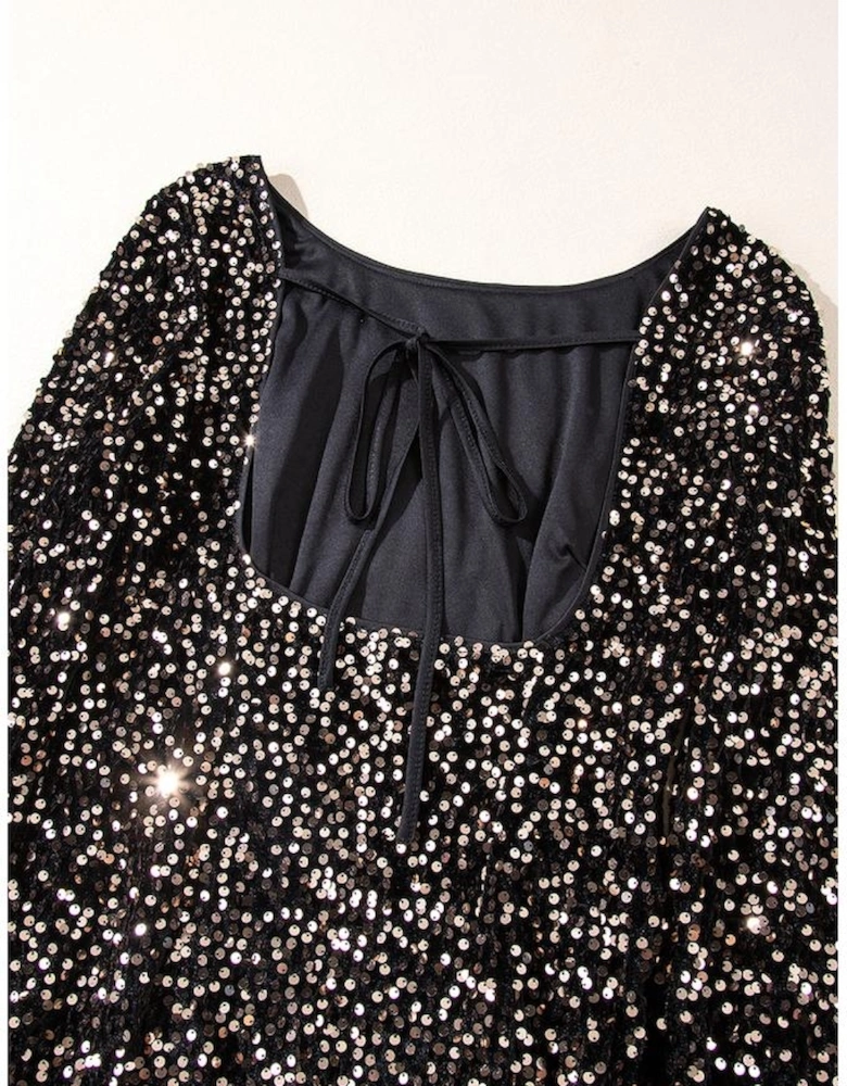 Chestnut Sequin Crew Neck Long Sleeve Bodycon Dress