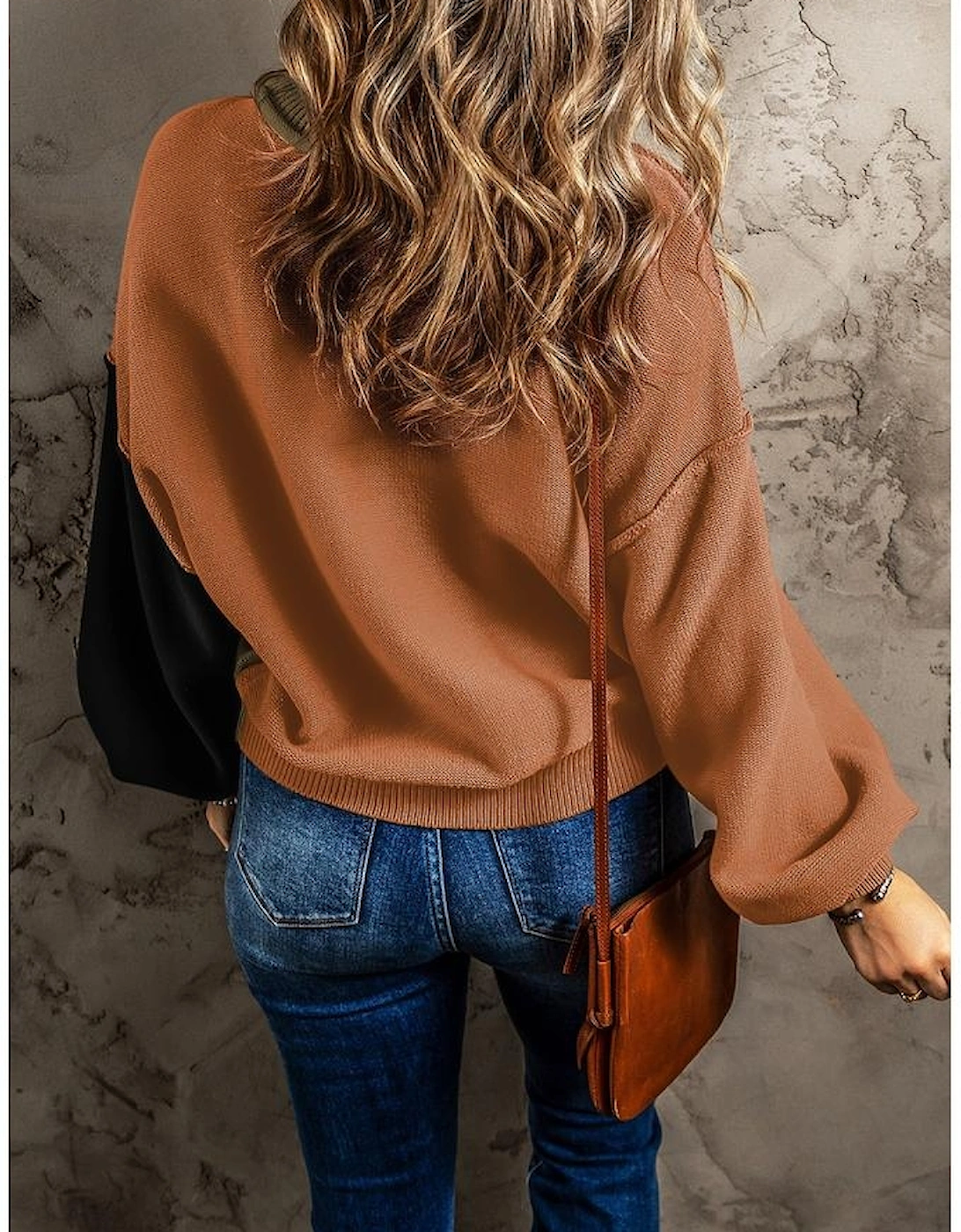 Pickle Green Colorblock Bishop Sleeve Ribbed Trim Sweater, 3 of 2