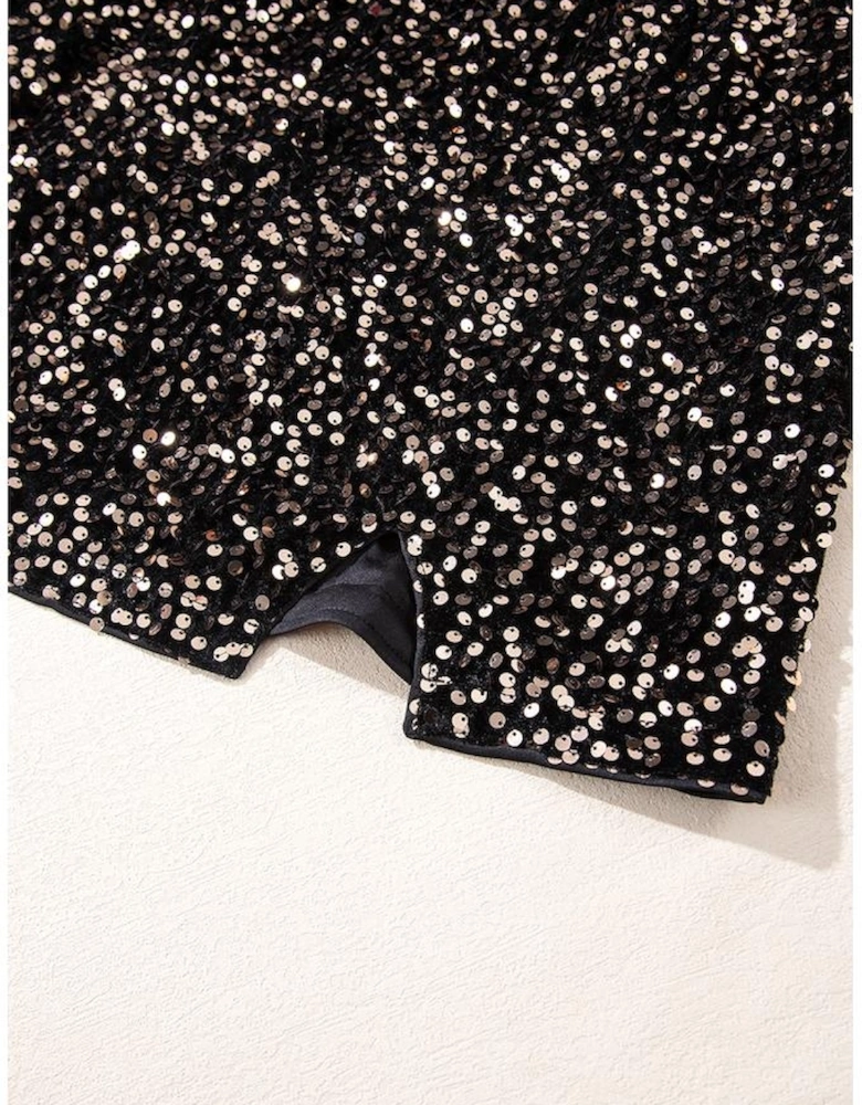 Chestnut Sequin Crew Neck Long Sleeve Bodycon Dress