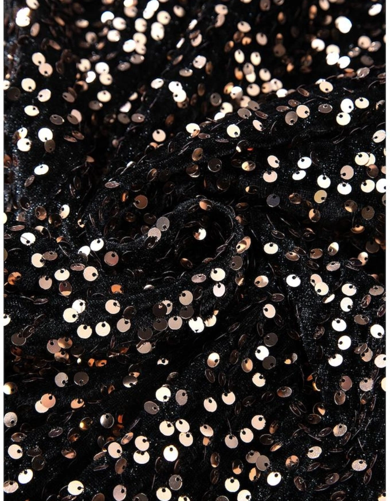 Chestnut Sequin Crew Neck Long Sleeve Bodycon Dress