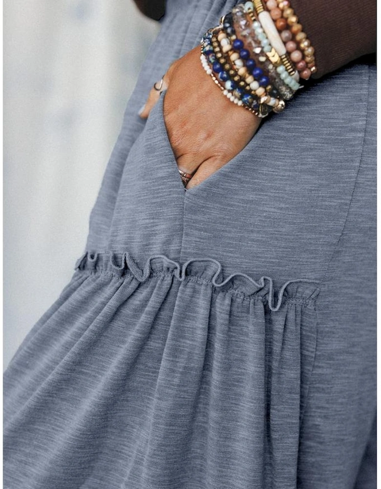 High Frilled Detail Wide Leg High Waist Knit Pants