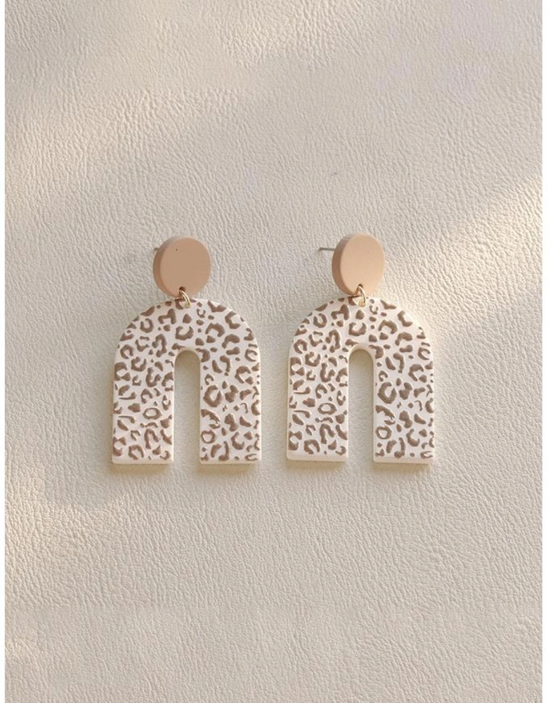 Beige Neutral Animal Print U Shaped Earrings
