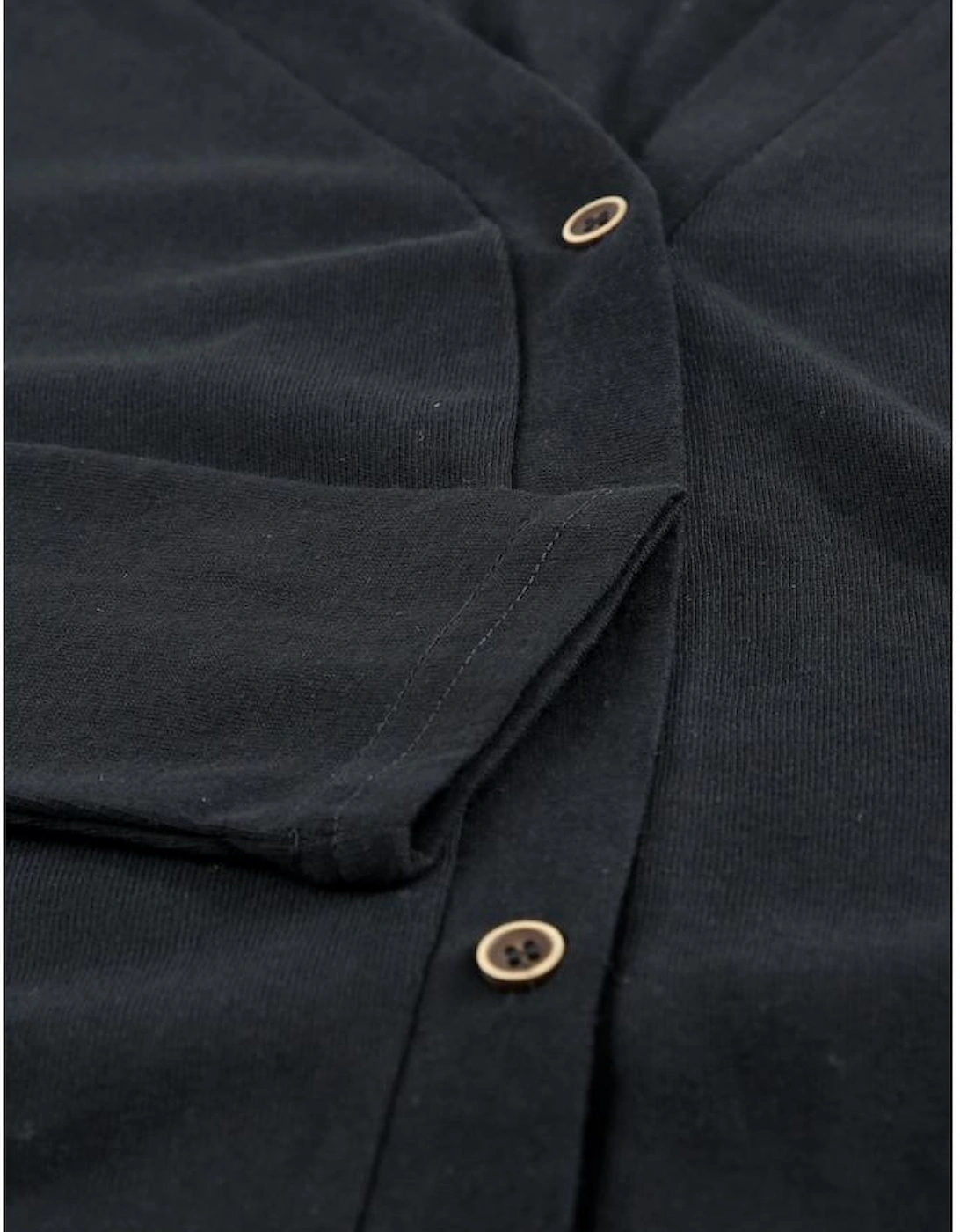 Black Solid Color Open-Front Buttons Cardigan