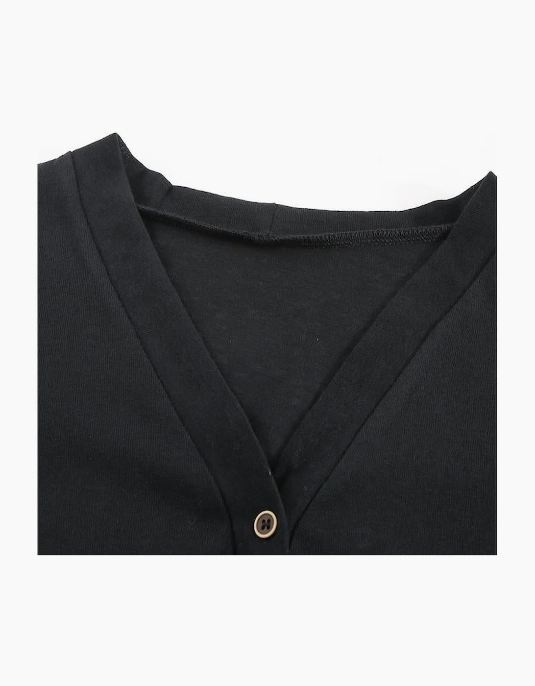 Black Solid Color Open-Front Buttons Cardigan