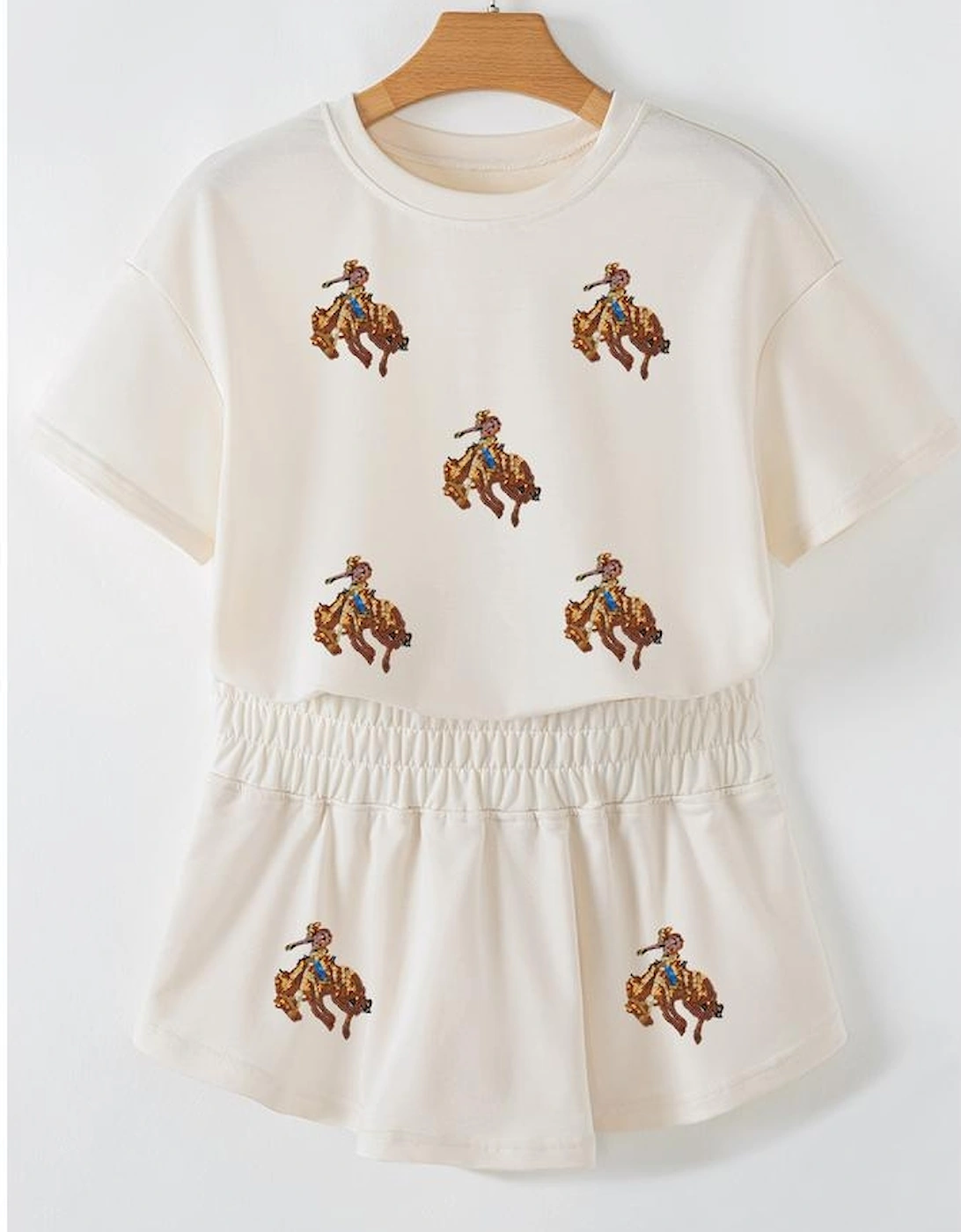 Beige Sequined Rodeo Cropped Tee and Skort Set, 4 of 3