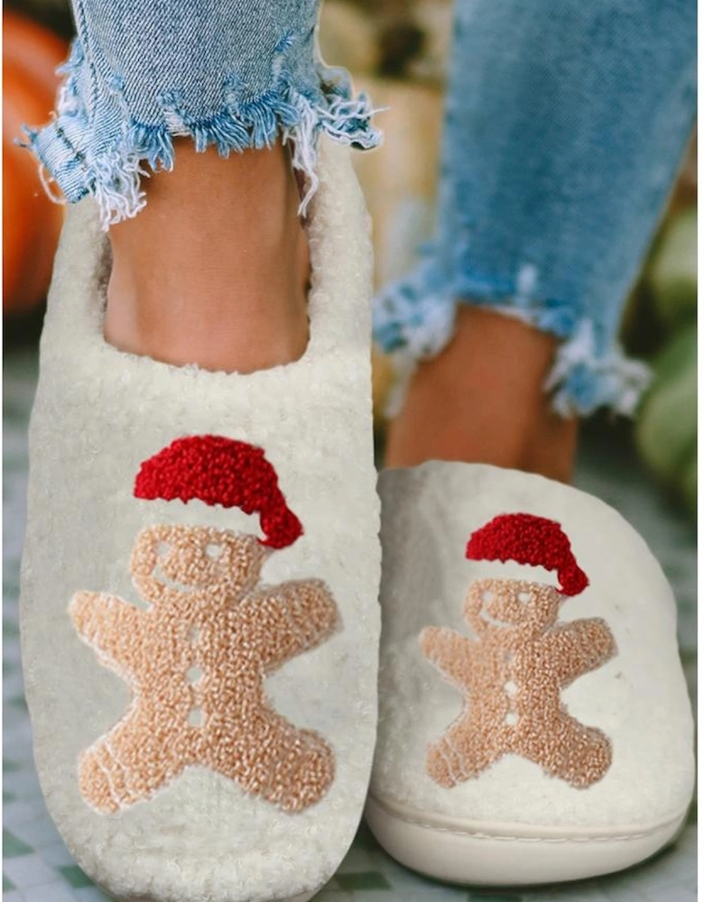 Azura Exchange White Christmas Gingerbread Man Plush Home Slippers