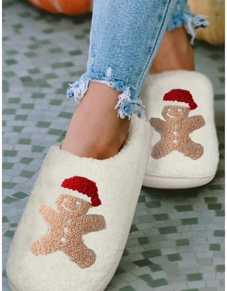 Azura Exchange White Christmas Gingerbread Man Plush Home Slippers