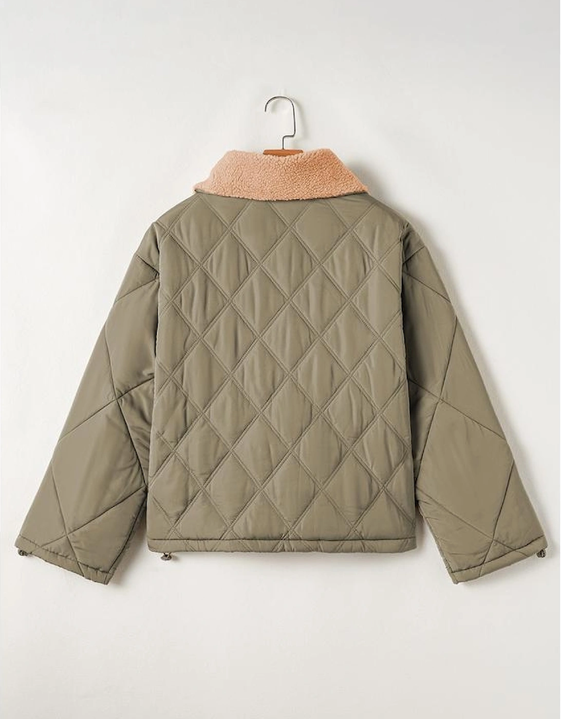 Jungle Green Teddy Collar Flap Pockets Quilted Puffer Jacket