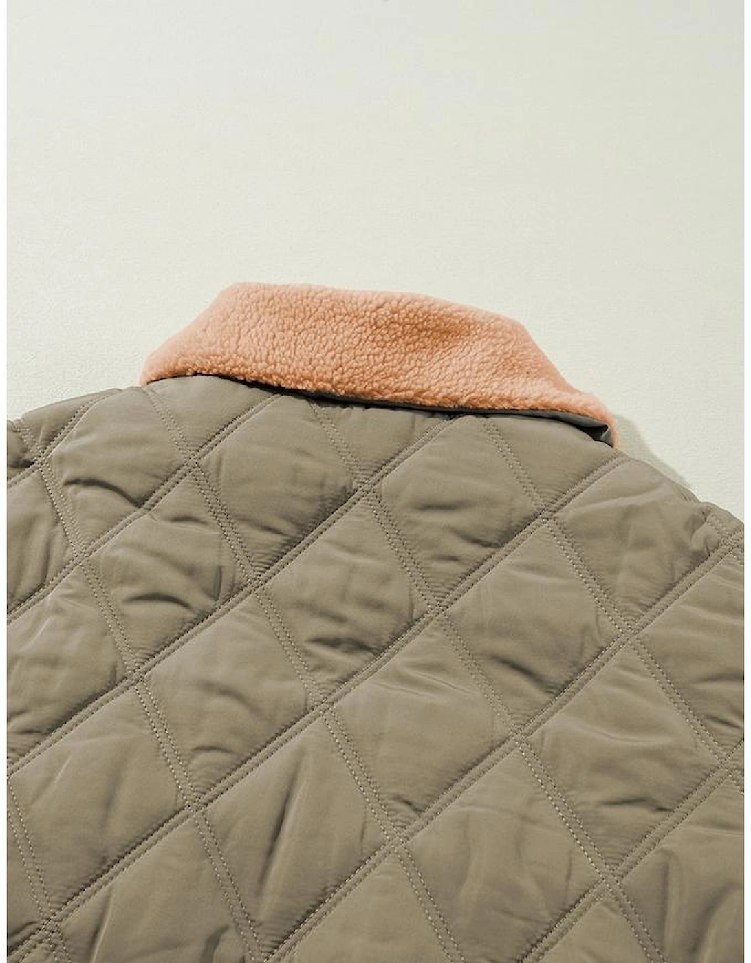Jungle Green Teddy Collar Flap Pockets Quilted Puffer Jacket