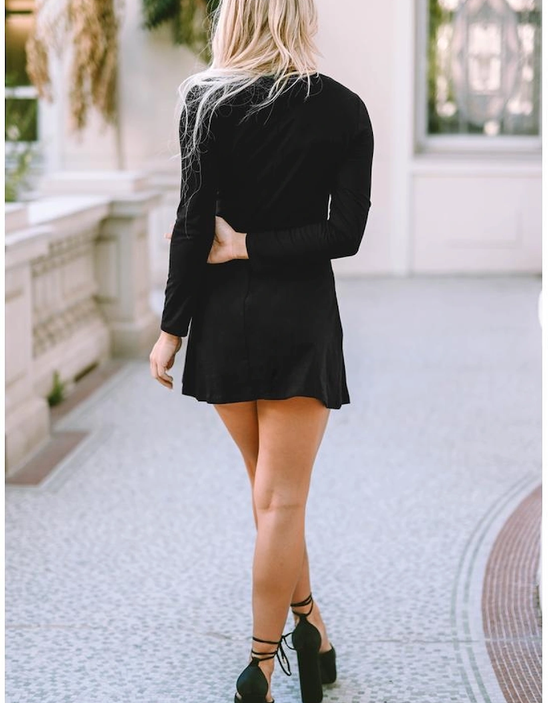Azura Exchange Black Solid Long Sleeve Henley Dress