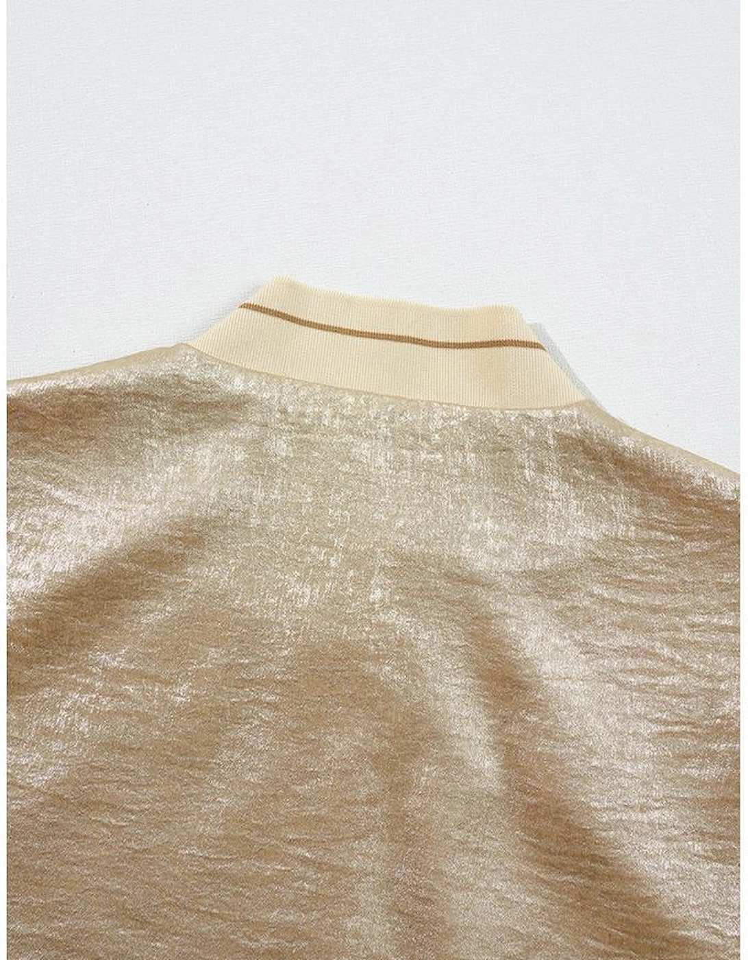 Pale Khaki Metallic Zip up Baseball Jacket