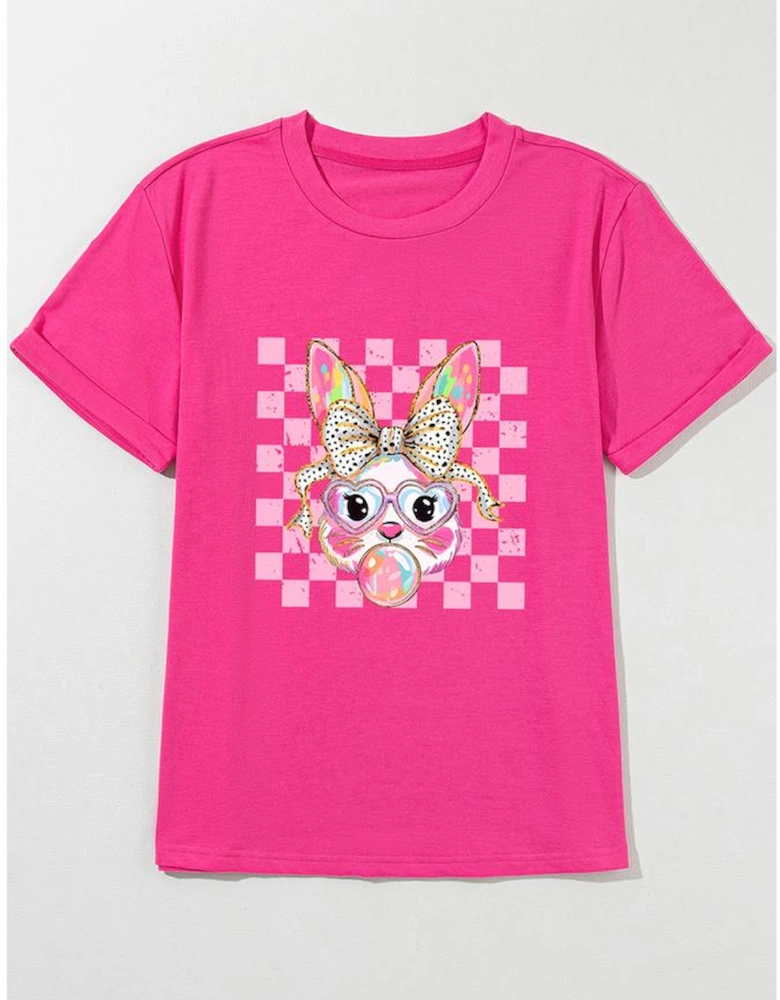 Rose Red Plaid Bubble Gum Rabbit Graphic Eater T Shirt