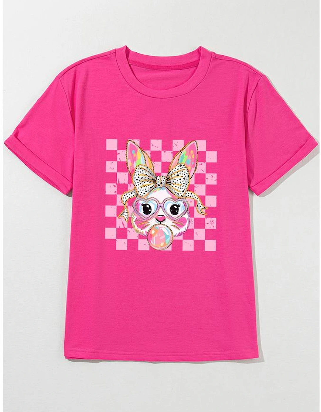 Rose Red Plaid Bubble Gum Rabbit Graphic Eater T Shirt