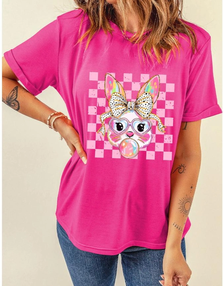 Rose Red Plaid Bubble Gum Rabbit Graphic Eater T Shirt