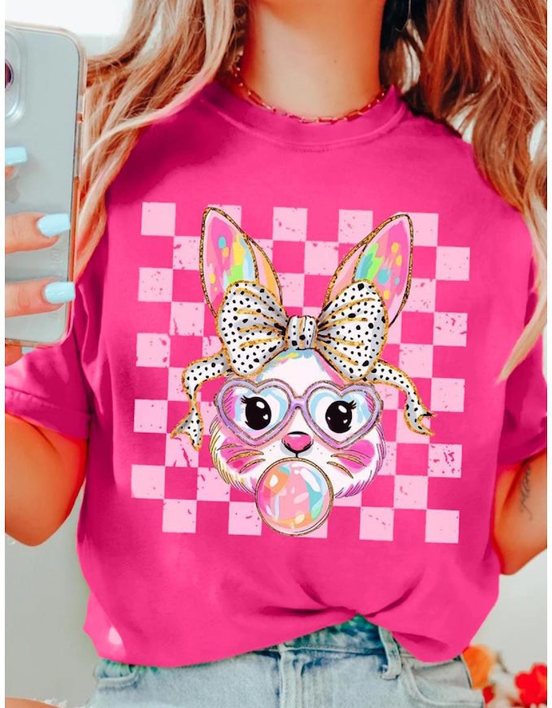 Rose Red Plaid Bubble Gum Rabbit Graphic Eater T Shirt