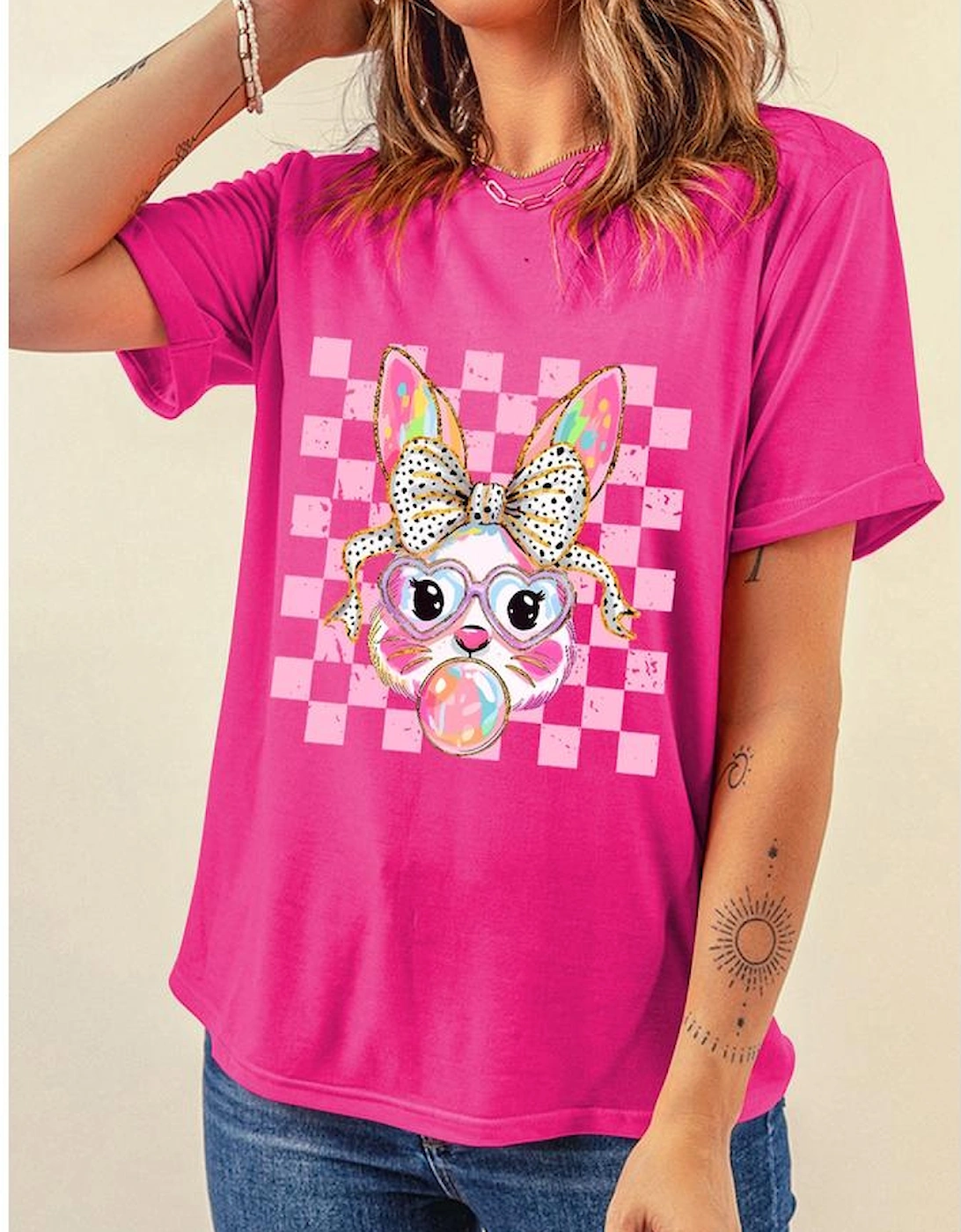 Rose Red Plaid Bubble Gum Rabbit Graphic Eater T Shirt