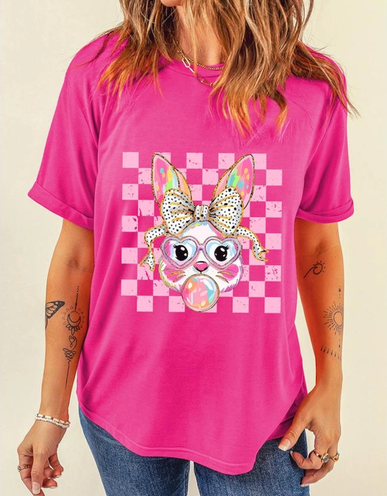 Rose Red Plaid Bubble Gum Rabbit Graphic Eater T Shirt