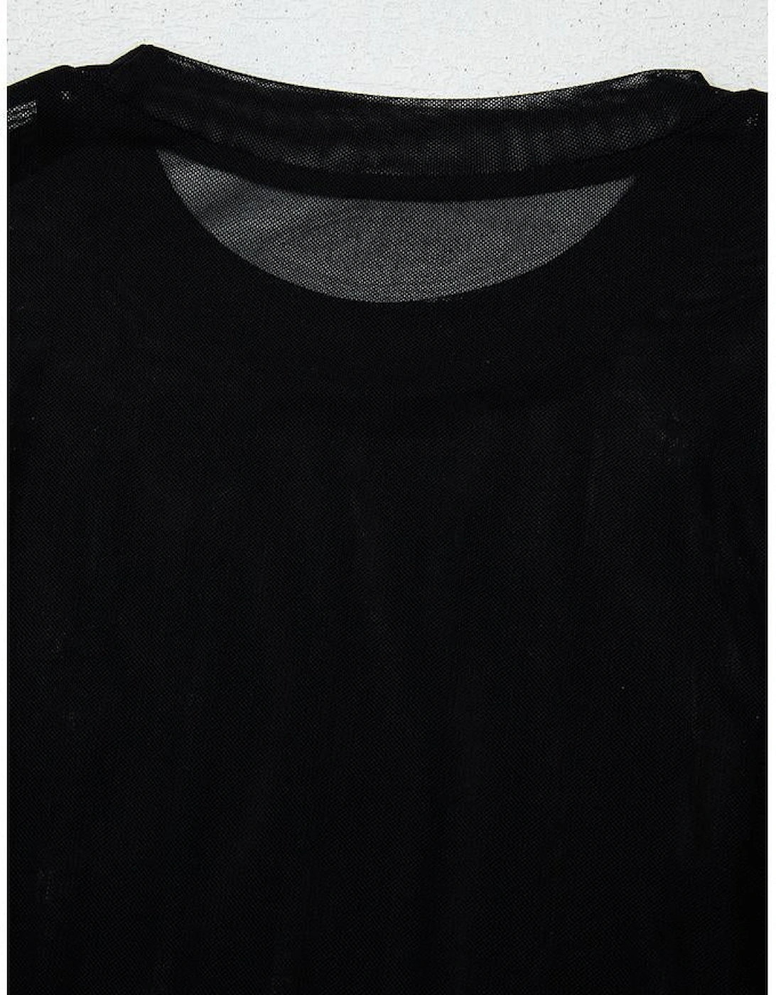 Black Rhinestone Decor Striped Mesh Long Sleeve Bodysuit