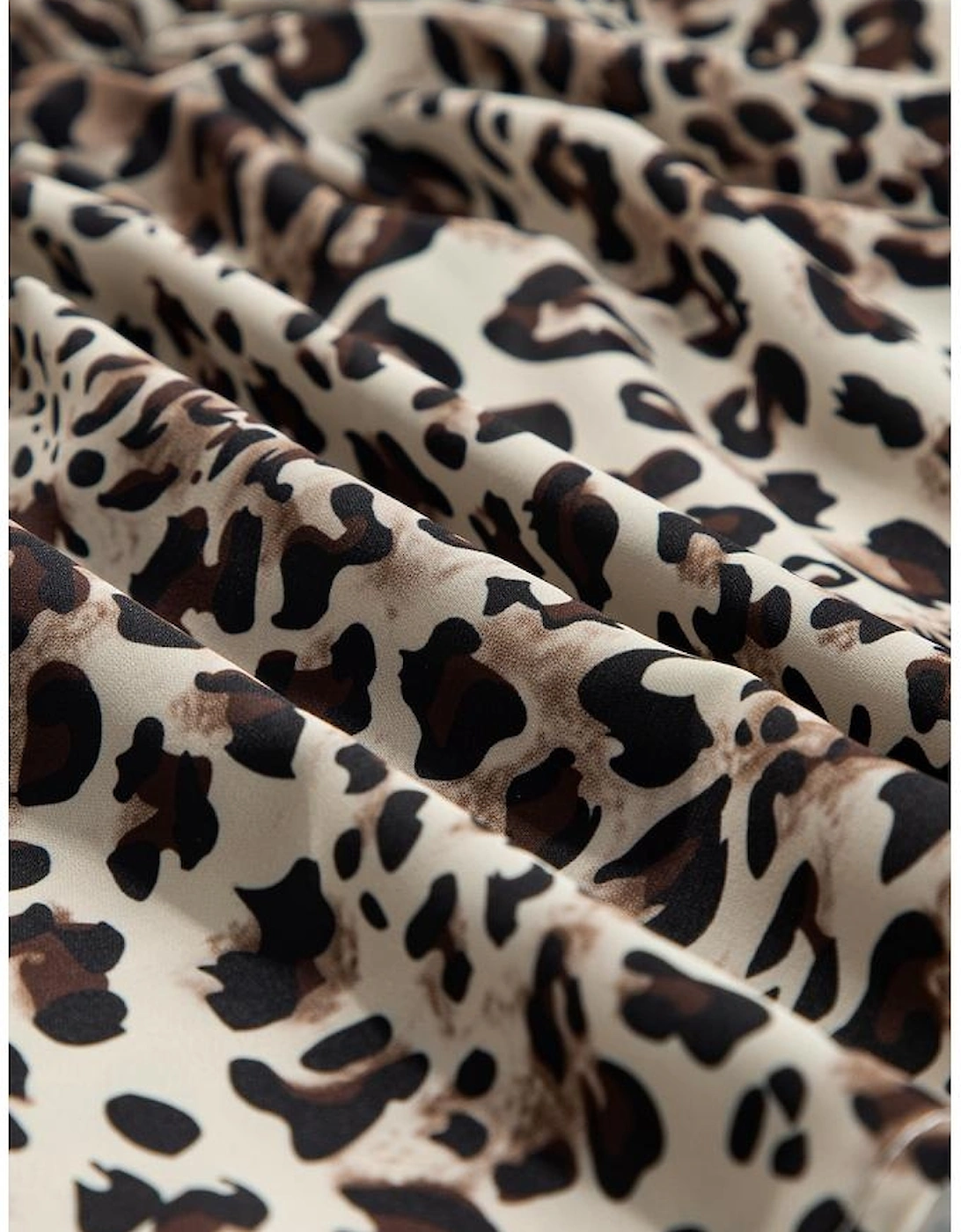 Khaki Leopard Print Lace-up Ruffled 3/4 Sleeve Plus Size Blouse