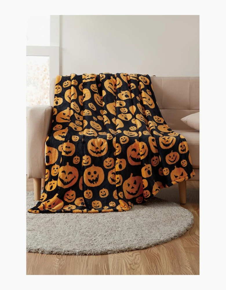 Black Halloween Pumpkin Face Print Fleece Blanket 130*150cm